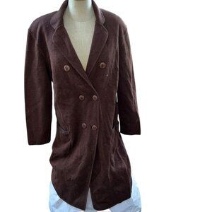 Devernois FRANCE chocolate Brown dbl breasted  DUSTER cardigan sweater coat L